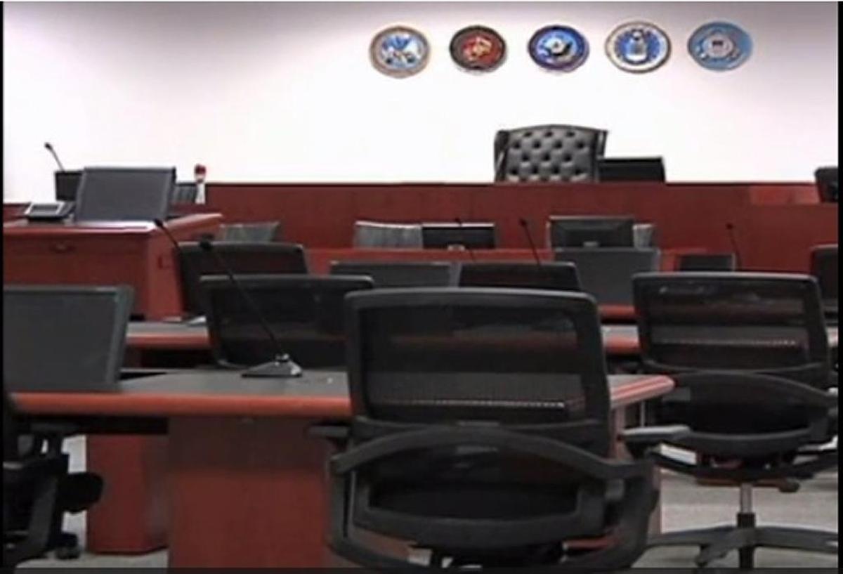 The maximum security courtroom at war court at Guantánamo’s Camp Justice in an undated Pentagon handout image.