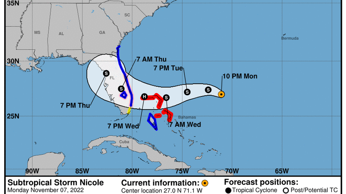 Forecasters issued a storm surge warning and a tropical storm warning for the Florida east coast