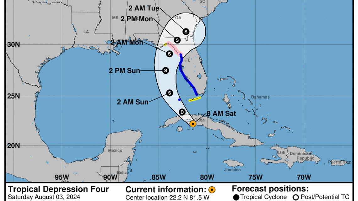 This graphic created by the National Weather Service/NCEP Weather Prediction Center (WPC) shows the projected path.
NATIONAL HURRICANE CENTER