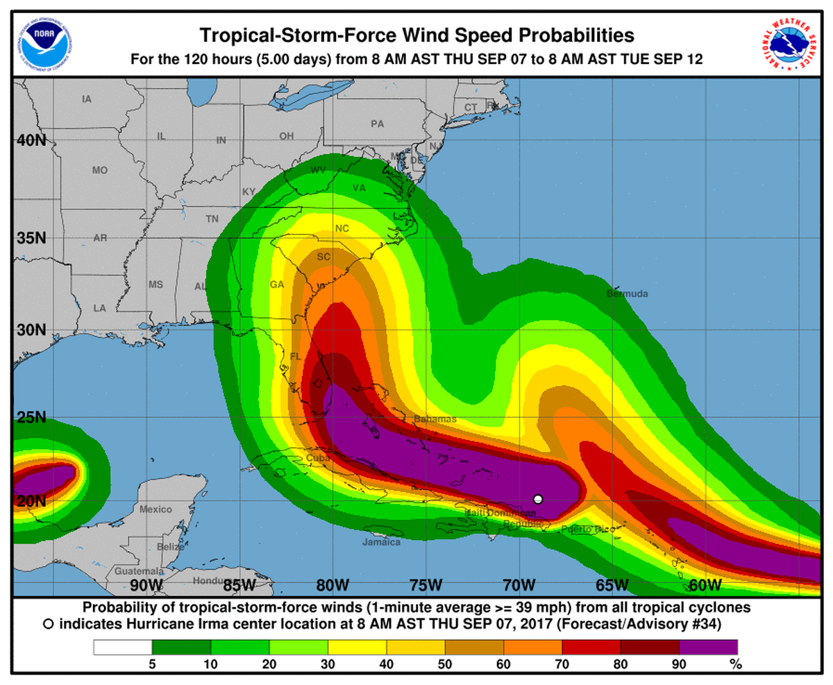 Irma’s tropical storm force winds are expected to reach South Florida Saturday. Hurricane Jose is also churning across the Atlantic and on Thursday became the Atlantic’s third major hurricane of 2017.