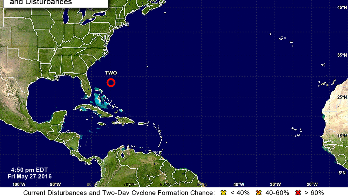 Forecasters said Friday evening a tropical depression off the Florida coast and moving north, northwest, had sustained winds of 35 mph.