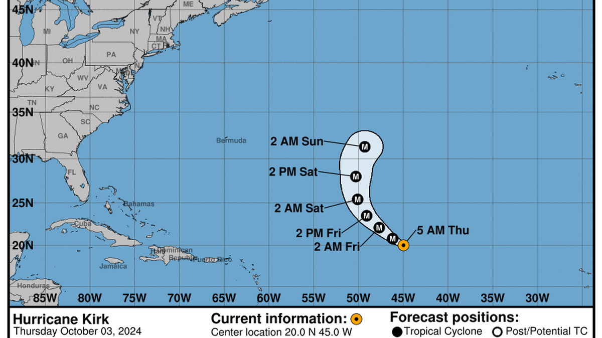 This graphic created by the National Weather Service/NCEP Weather Prediction Center (WPC) shows the projected path.
NATIONAL HURRICANE CENTER