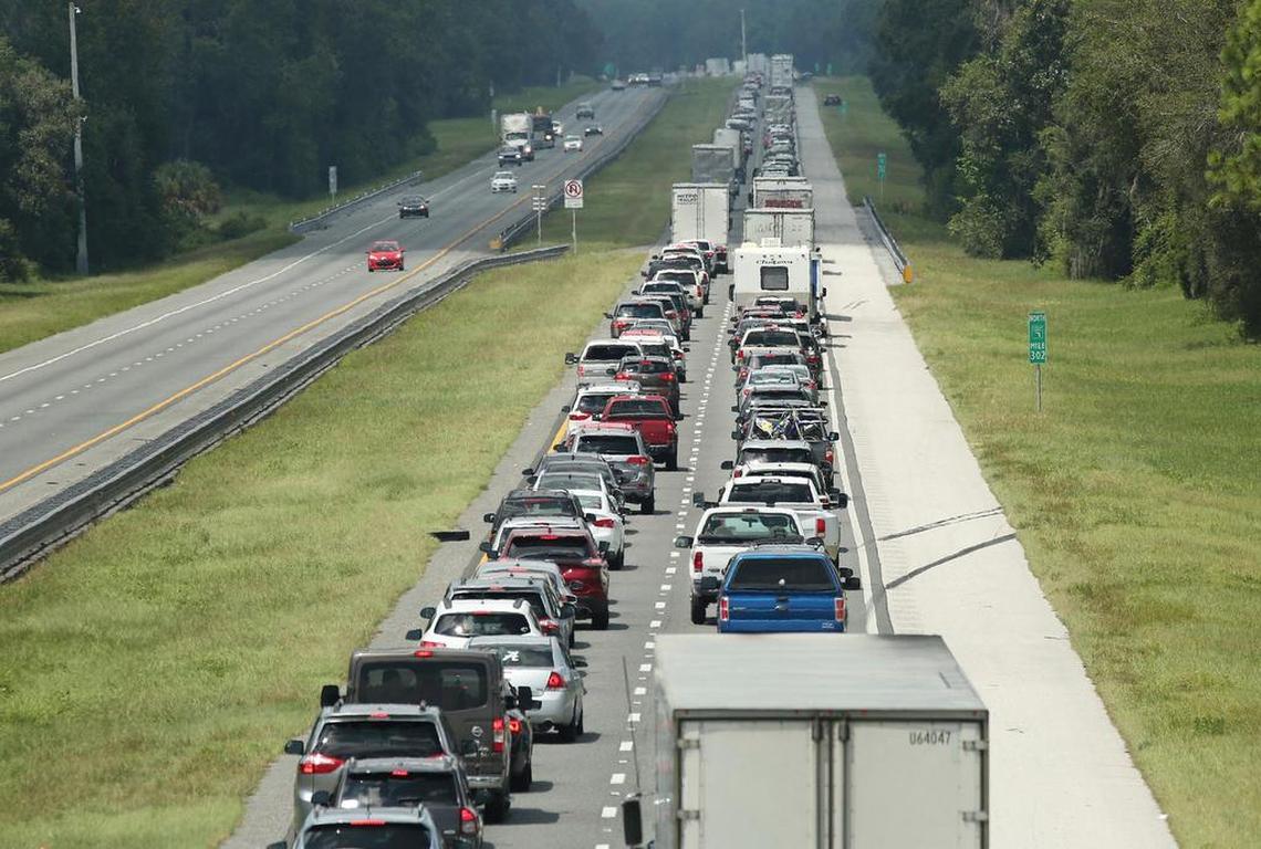 Traffic rolls at a crawl on the northbound lanes of Florida’s Turnpike near the intersection of I-75 in Wildwood, Friday, Sept. 8, 2017 as motorists evacuated for the anticipated arrival of Hurricane Irma. Such traffic jams are expected Tuesday on southbound lanes as residents return.