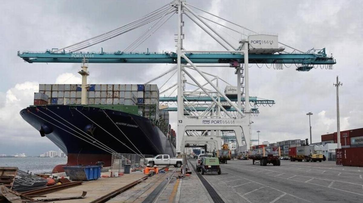 A massive container ship docked at PortMiami. Florida’s domestic shipping industry could be negatively affected if the Jones Act is repealed in Puerto Rico.