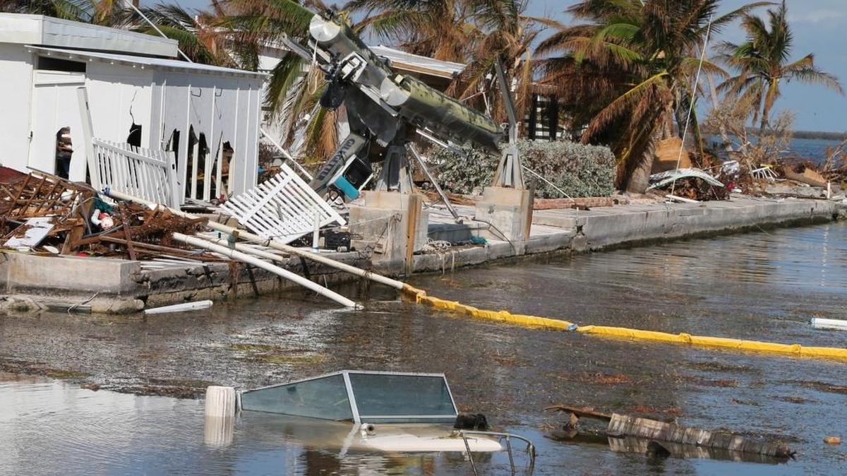 View of two damaged boat in a canal on Saturday, Sept. 16, 2017 after Hurricane Irma made its way through Big Pine Key.