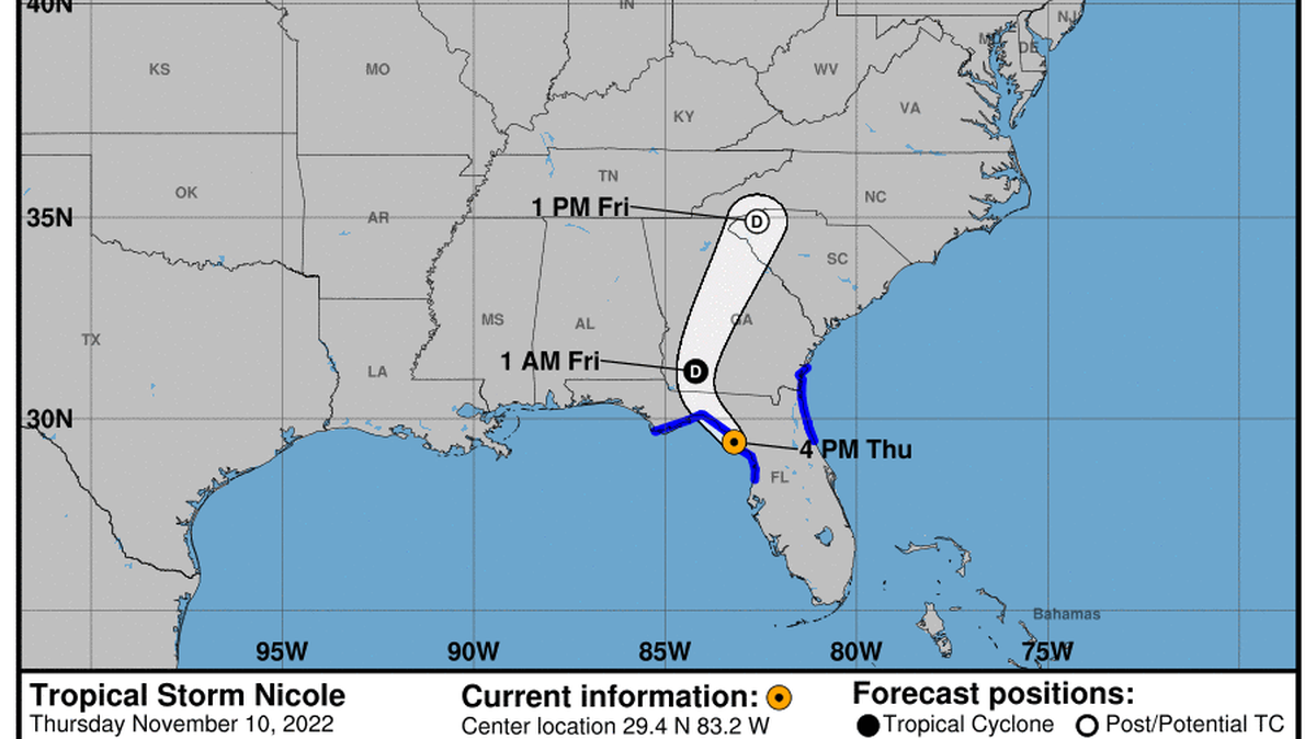 This graphic created by the National Weather Service/NCEP Weather Prediction Center (WPC) shows the projected path.
NATIONAL HURRICANE CENTER