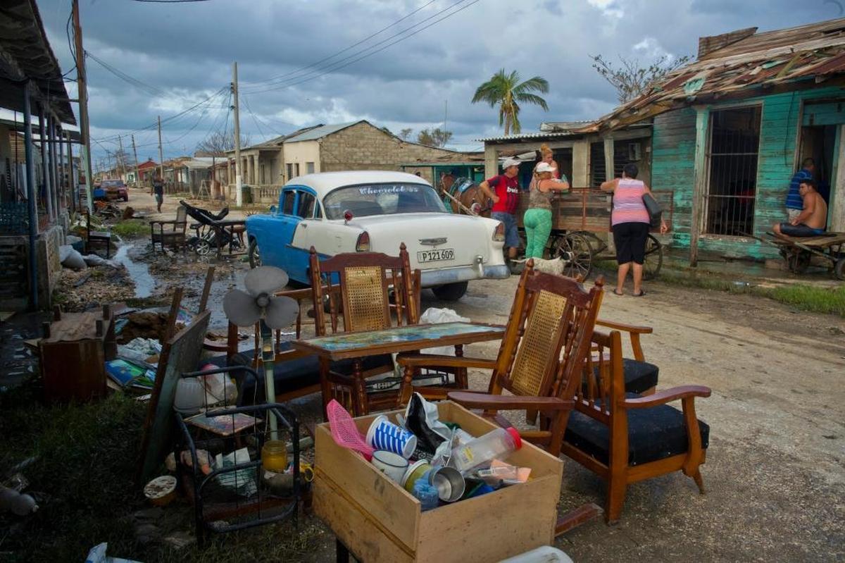 Belongings of people affected by Hurricane Irma dry in the street in Isabela de Sagua, Cuba.