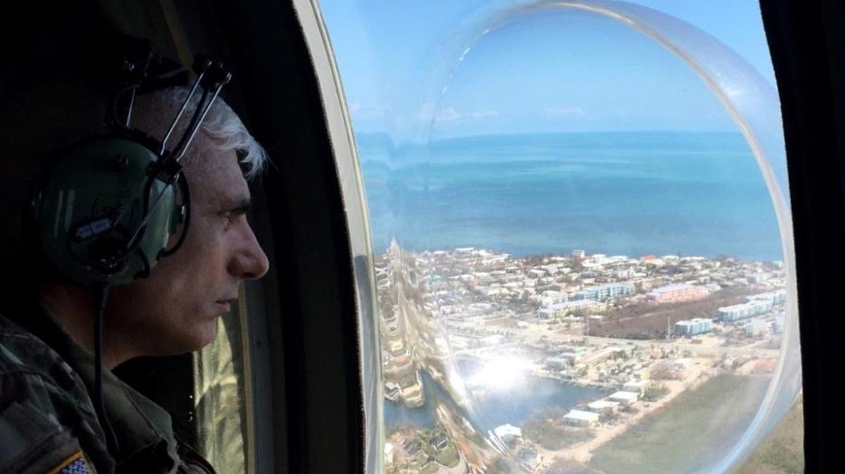 Florida National Guard Brig. Gen. Rafael “Ralph” Ribas looking down on Key West from a helicopter after Hurricane Irma.