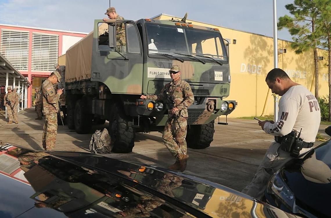 Members of the National Guard were stationed at South Dade Middle School in Homestead, a school-turned-hurricane-shelter for Hurricane Irma evacuees.