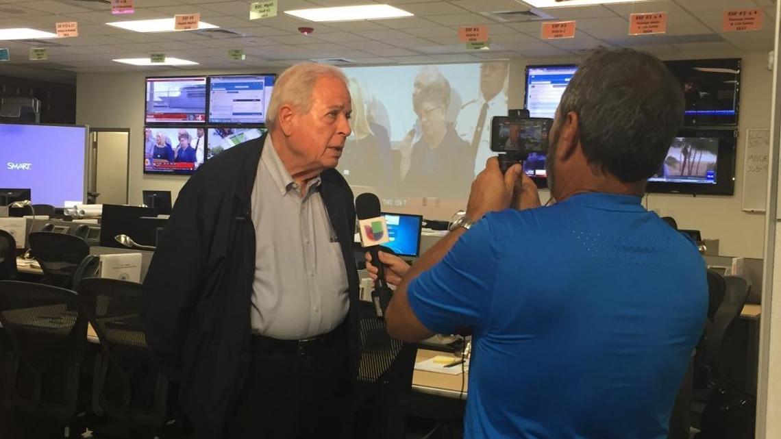 Miami Mayor Tomás Regalado gives an interview Friday from the city of Miami’s Emergency Operations Center in downtown.