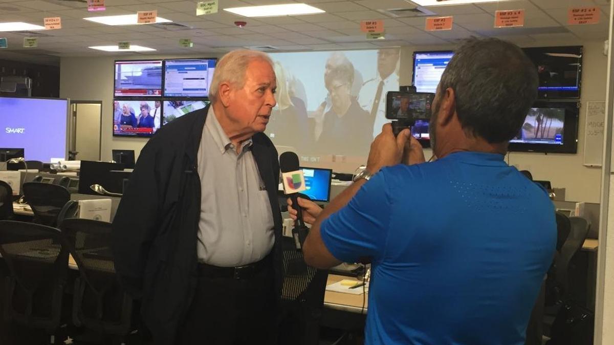 Miami Mayor Tomás Regalado gives an interview Friday from the city of Miami’s Emergency Operations Center in downtown.