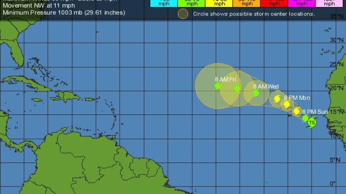 
Projected path of Fred as of 11 a.m. Sunday.
