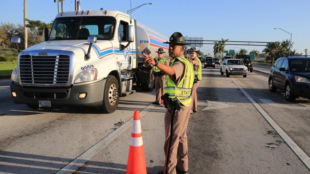 Police control access at a check point in Florida City into the Florida Keys on Tuesday.