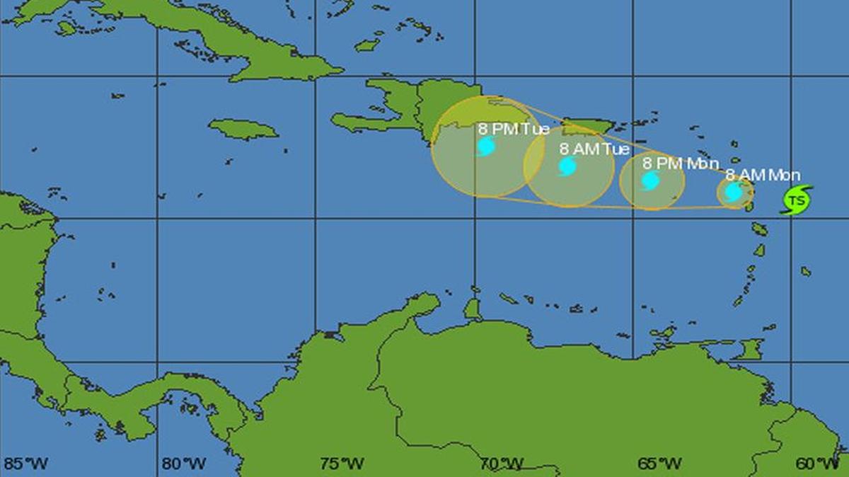 
Tropical Storm Danny’s projected path as of 11 p.m. Sunday.
