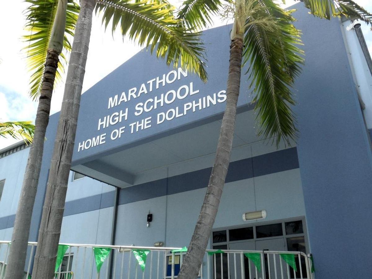 The entrance to Marathon High School, which served as a shelter of last resort as Hurricane Irma passed over the Florida Keys.
