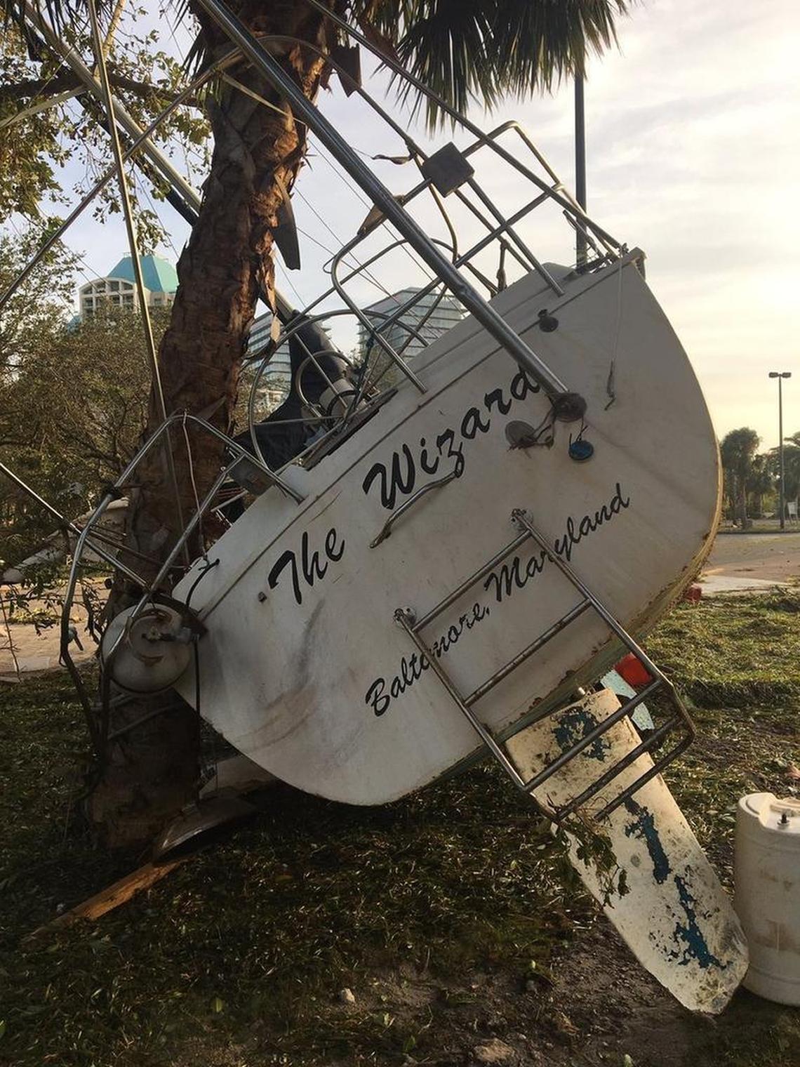 Irma deposited The Wizard, once moored somewhere off Coconut Grove, on a park by Bayshore Drive.
