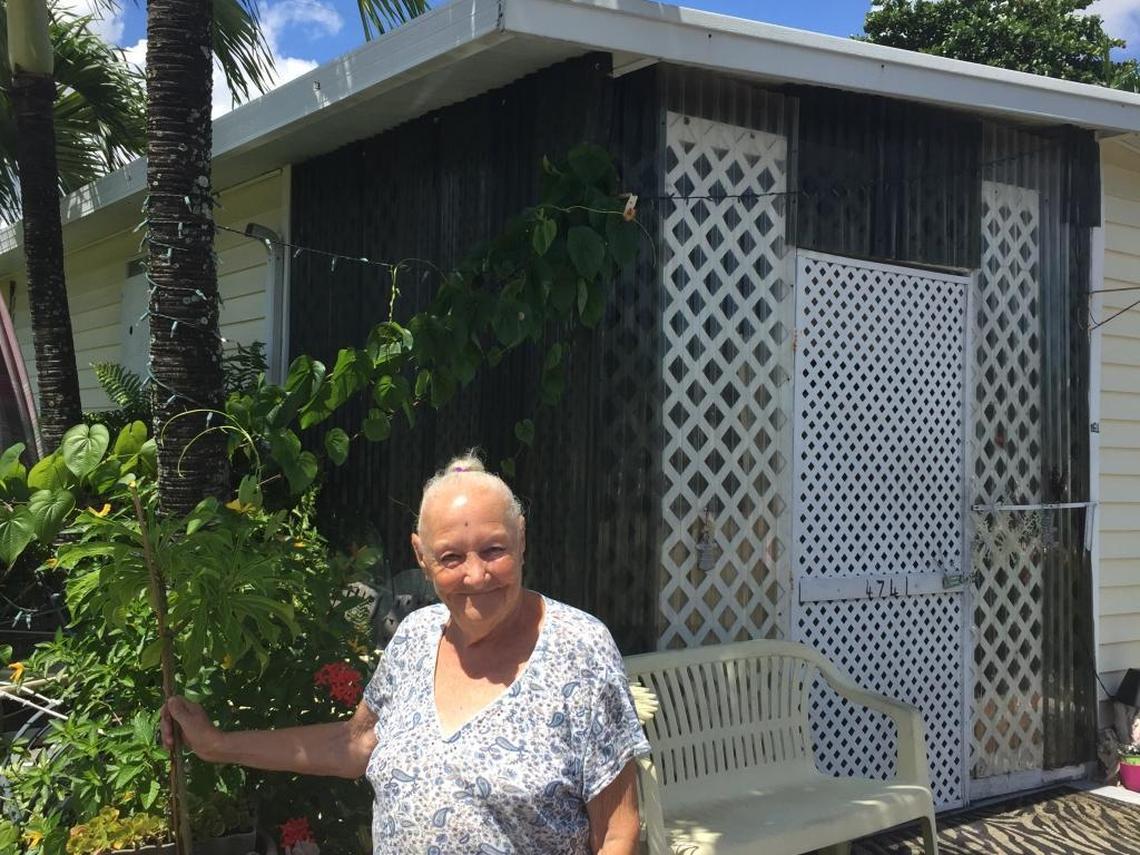 Harriet Blackman, 85, says she may ride out the storm in her trailer at Moonlight Ranch in Davie. She has no family, and worries about leaving her Yorkie, Jaden, behind or taking him to a shelter.