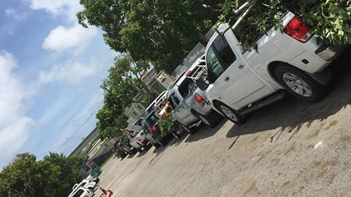 A line of trucks stretched earlier this week at Miami’s solid waste mini dump.