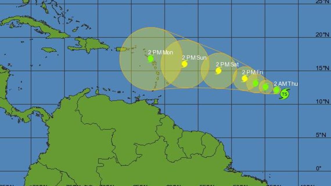 
Tropical Storm Danny’s projected path as of 5 p.m. Wednesday.
