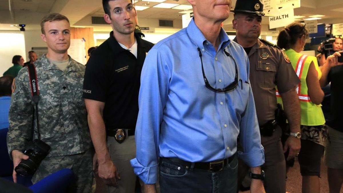 Florida Governor Rick Scot visits emergency operations staff at Monroe County Marathon Government Center on Wednesday, September 13, 2017.