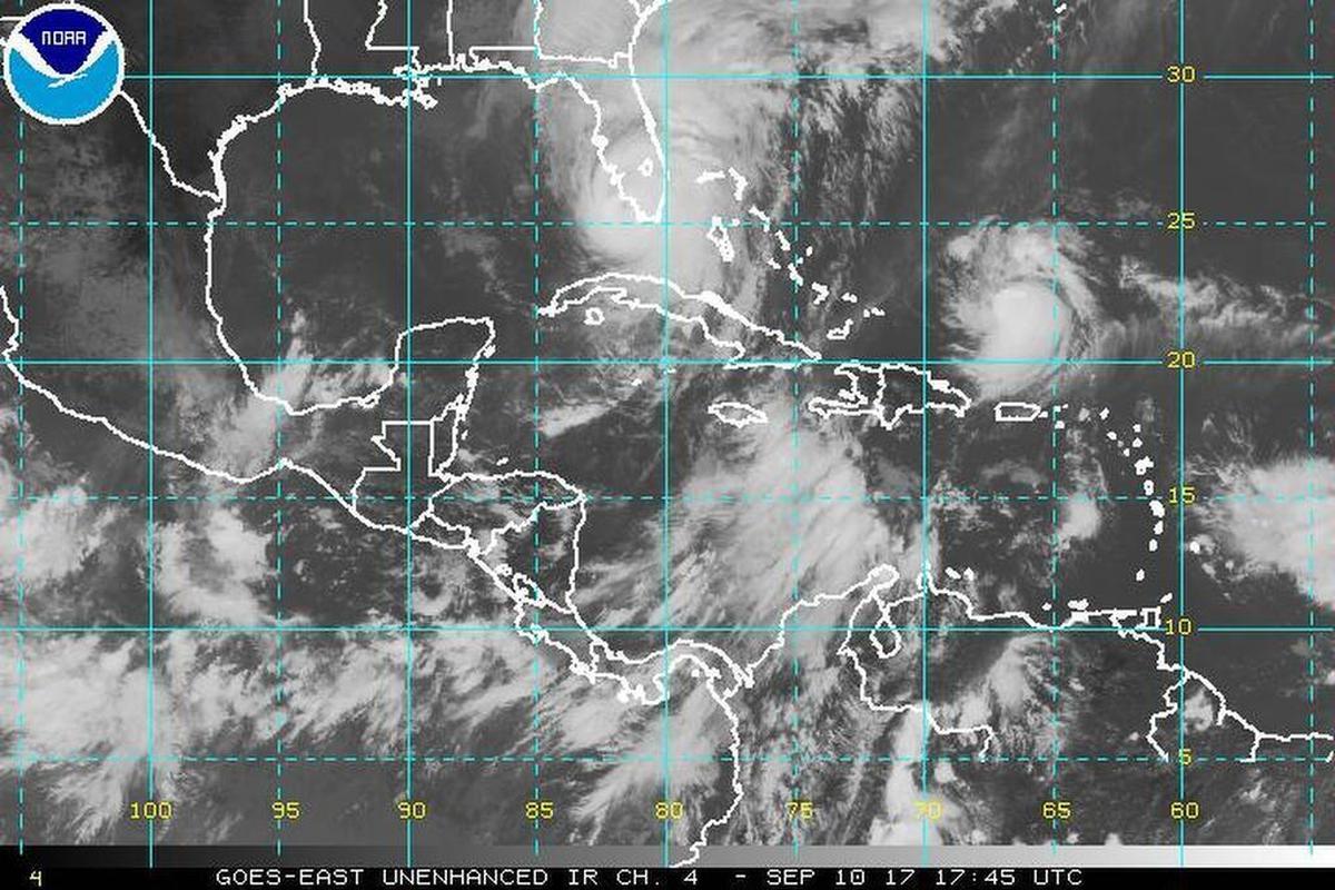 Hurricanes Irma over Florida and Jose in the Atlantic.