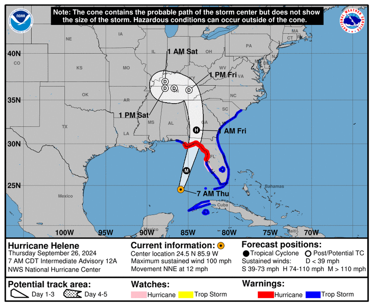 This graphic created by the National Weather Service/NCEP Weather Prediction Center (WPC) shows the projected path.NATIONAL HURRICANE CENTER
