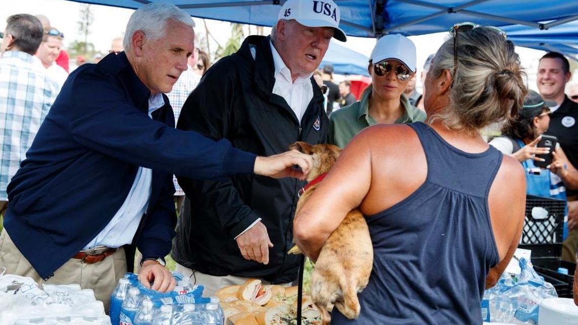 President Donald Trump, First Lady Melania Trump and Vice President Mike Pence meet Hurricane Irma victims in Naples Estates on Thursday.