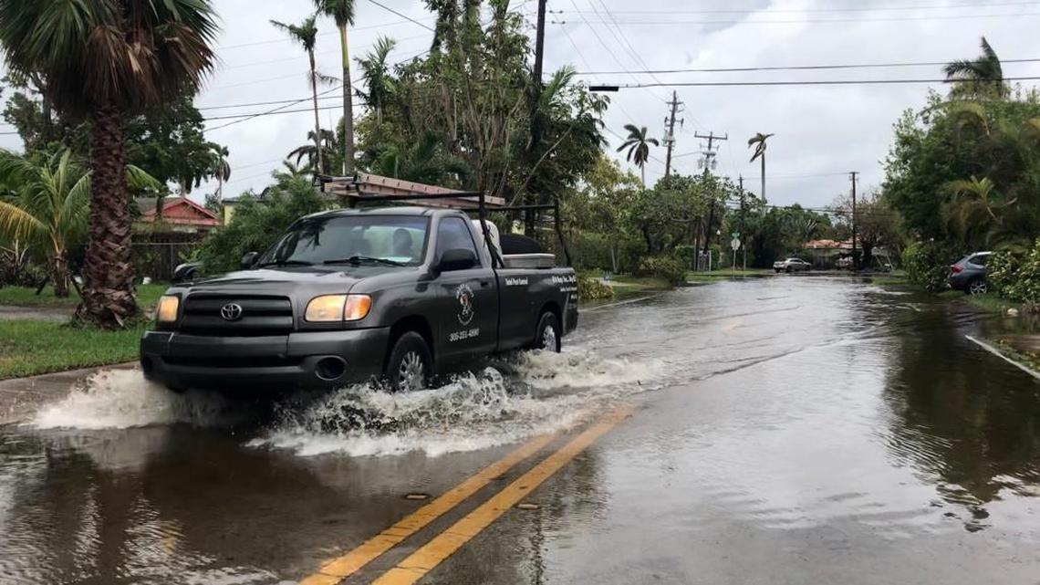 King tide brought high waters that flooded several low-lying streets on Normandy Isle in North Beach on Oct. 5, 2017. New research shows that lower elevation single family homes, which are more vulnerable to sea level rise, gain value slower than their higher elevation peers.