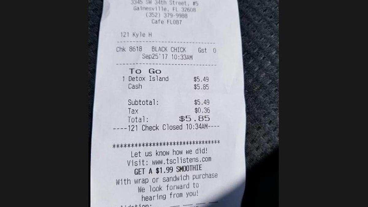 Cassandra Peoples, a customer at the Tropical Smoothie Cafe in Gainesville, was not happy to find the words “black chick” on her receipt.