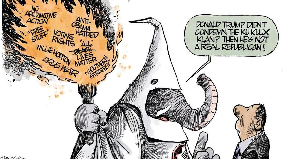 Cartoon by Jim Morin: Donald Trump and the Klu Klux Klan