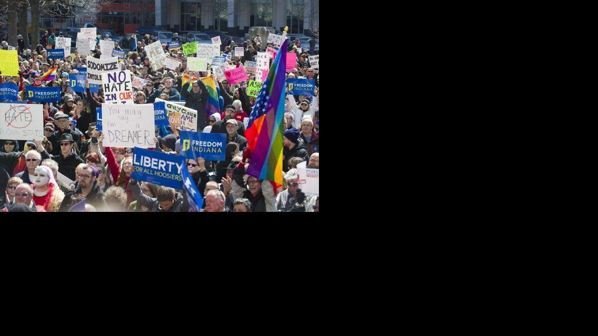 
Thousands of opponents of Indiana Senate Bill 101, the Religious Freedom Restoration Act, gathered on the lawn of the Indiana State House to rally against that legislation earlier this week.
