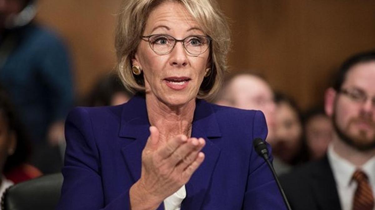 Betsy DeVos during her rigorous confirmation hearing. She was confirmed and sworn in on Tuesday.