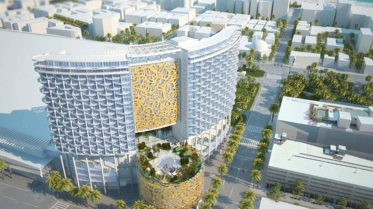 Rendering from Portman Holdings shows the overhead view of the proposed convention center hotel in Miami Beach.