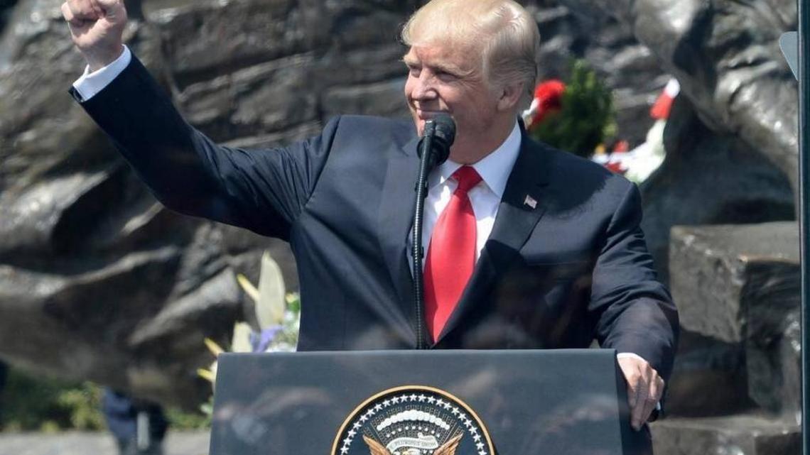 President Donald Trump delivers a speech in Warsaw, Poland on Thursday.
