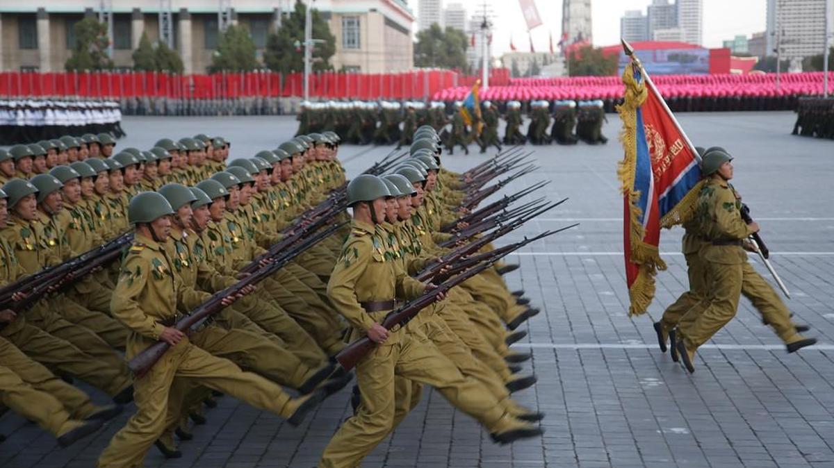 North Korean soldiers parade in Pyongyang, North Korea in 2015.