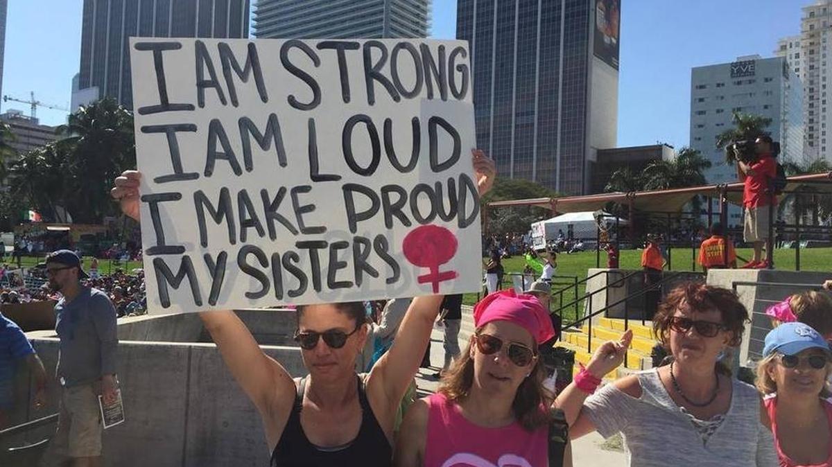 Women marching at the Women’s Rally of South Florida, held Saturday, Jan. 21,2017, at Bayfront Park in Miami.