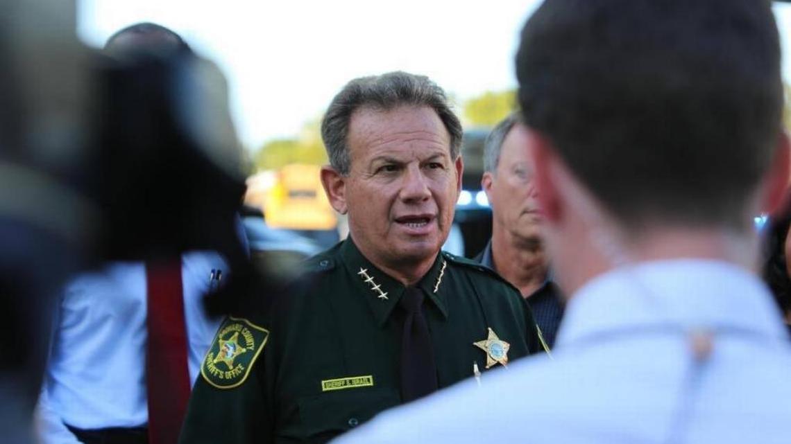 Broward Sheriff Scott Israel address the media after the mass shooting at Marjory Stoneman Douglas High School.