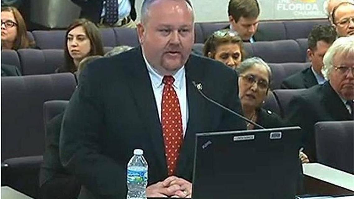 Former Department of Corrections Inspector General Jeffery Beasley speaking at a Senate committee in March 2015.