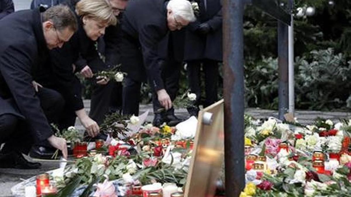 German Chancellor Angela Merkel attends a ceremony in Berlin to honor victims of the Christmas market attack.