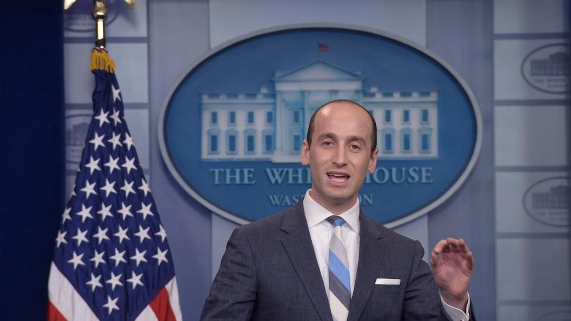 White House senior policy adviser Stephen Miller speaks about the new immigration policy during the daily briefing at the White House.