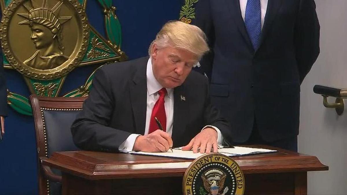 A Trump order temporarily bans citizens from seven predominantly Muslim countries from entering the United States.