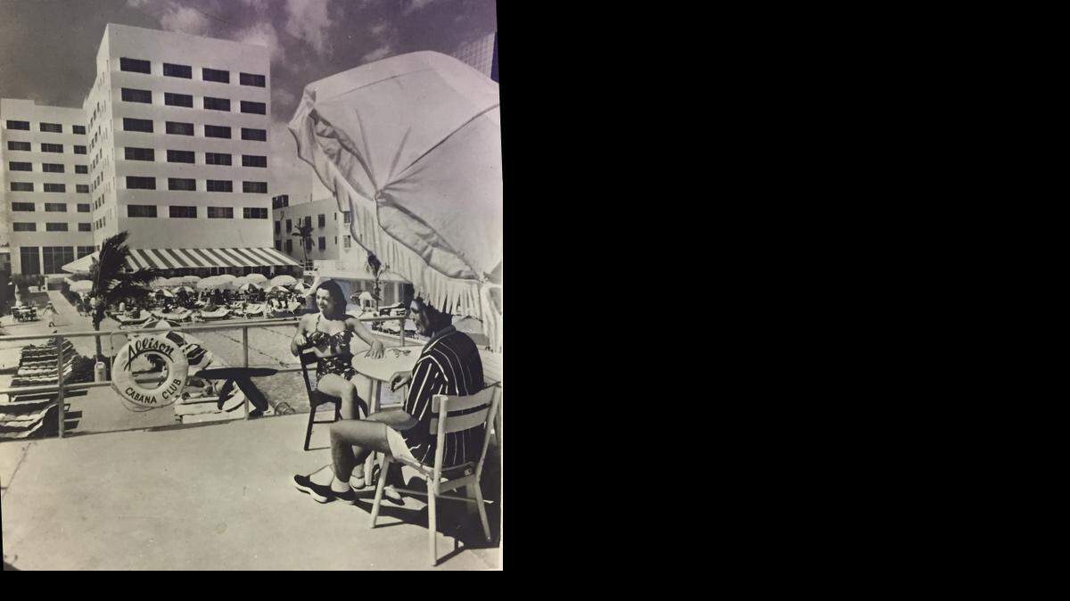 
Poolside at the Allison Hotel on Miami Beach in 1957; it later became the Cadillac Hotel. This photo was sent to northern newspapers in February, the dead of winter. 
