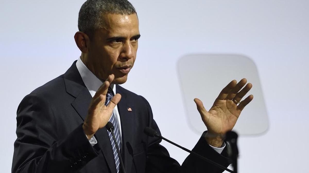 President Barack Obama delivers a speech at the U.N. Climate Change Conference in Paris on Monday.