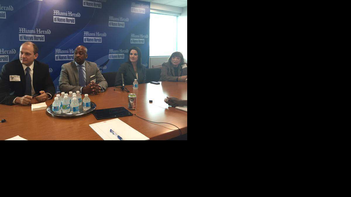 
Members of the Dade Delegation meet with the Miami Herald Editorial Board. (Left to right): Florida Rep. Jose Javier Rodriguez, Sen. Oscar Baynon II, Sen. Anitere Flores and Sen. Gwen Margolis. 
