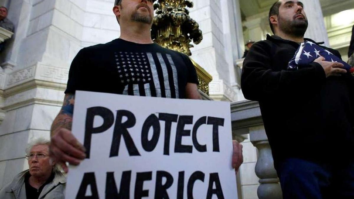 Veterans in Providence, R.I., demonstrates against allowing Syrian refugees to enter Rhode Island following the terror attacks in Paris in 2015.