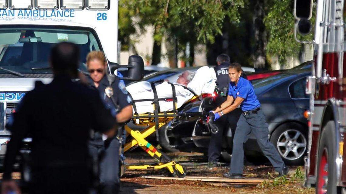 A patient is transported from The Rehabilitation Center at Hollywood Hills after a loss of air conditioning.