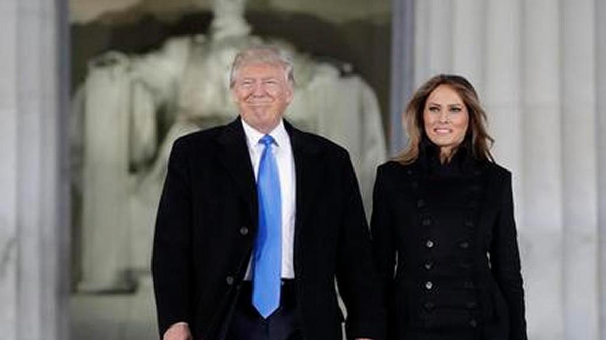 President Donald Trump and his wife, Melania, arrive at the Lincoln Memorial on Thursday to begin celebrating his inauguration.