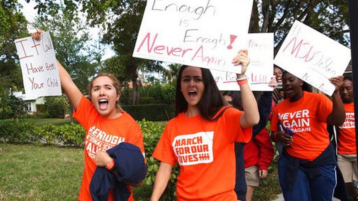 Students from Miami County Day School in Miami Shores walked out of their school on Wednesday to protest gun violence.