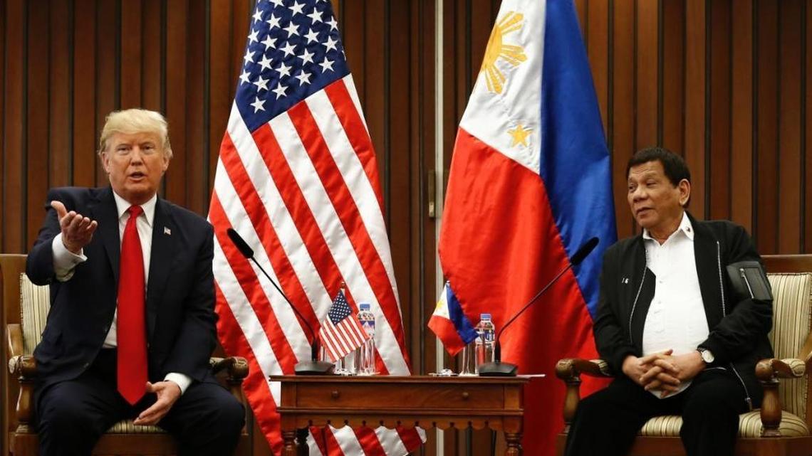 President Donald Trump with Philippine President Rodrigo Duterte in the final stop of his Asia trip.