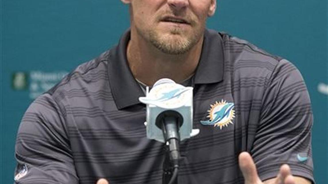 
Miami Dolphins’ interim head coach Dan Campbell at his first news conference.
